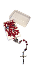 Load image into Gallery viewer, Red Crystal Rosary with Our Lady of Fatima Medal