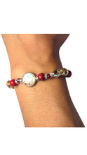 Load image into Gallery viewer, Golden and Red Bracelet with Medal
