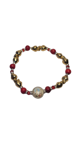 Golden and Red Bracelet with Medal