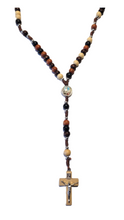 Load image into Gallery viewer, Tri-colored Wooden Rosary with Medal
