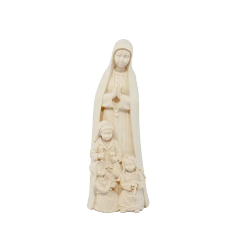 Apparition of Our Lady of Fatima to the little shepherds in natural wood