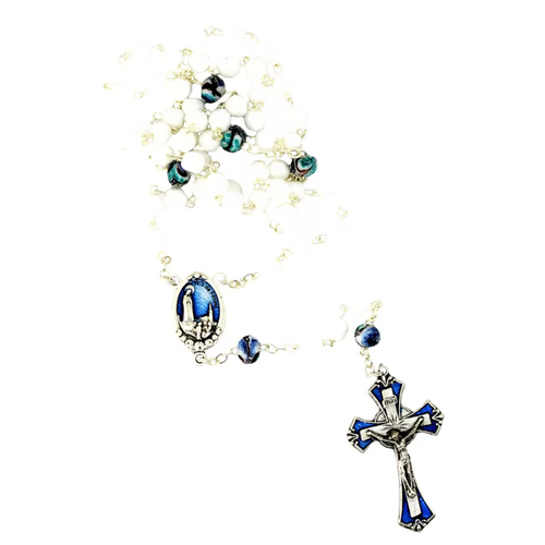 White Crystal Rosary with the Medal of Our Lady of Fatima