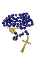 Load image into Gallery viewer, Blue &amp; Gold Murano Rosary - Commemorative Edition - Holy Fatima
